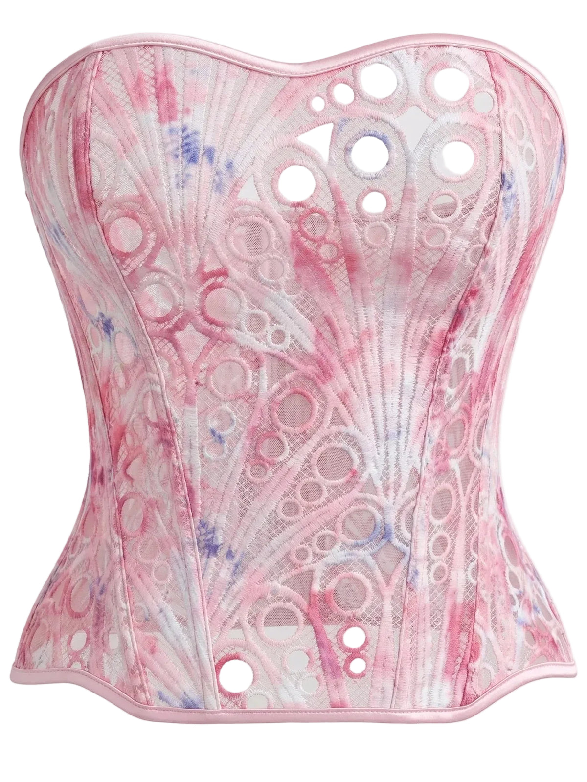 Ethereal Pink Floral Print Strapless Corset with Sweetheart Neckline