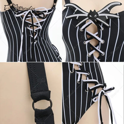 Women's Striped One Piece Swimsuit with Adjustable Shoulder Straps and Matching Choker Accessory