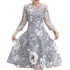 Elegant Floral Embroidered Mesh Overlay Alternative Occasion Midi Dress