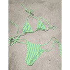 Crimson and Gold Vertical Striped Triangle String Bikini