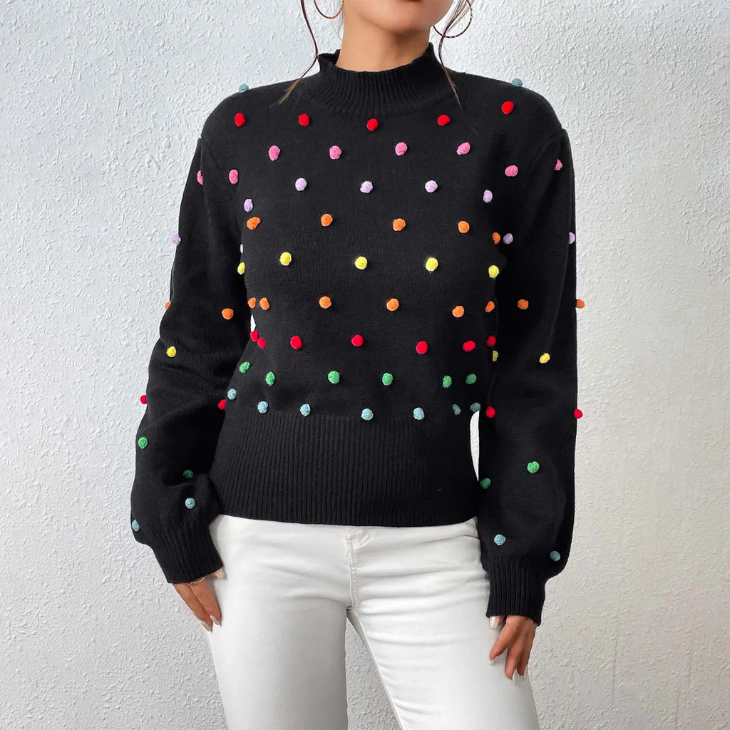 Women's Polka Dot Textured Knit Relaxed Fit Contemporary Sweater Pullover