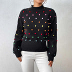 Women's Polka Dot Textured Knit Relaxed Fit Contemporary Sweater Pullover