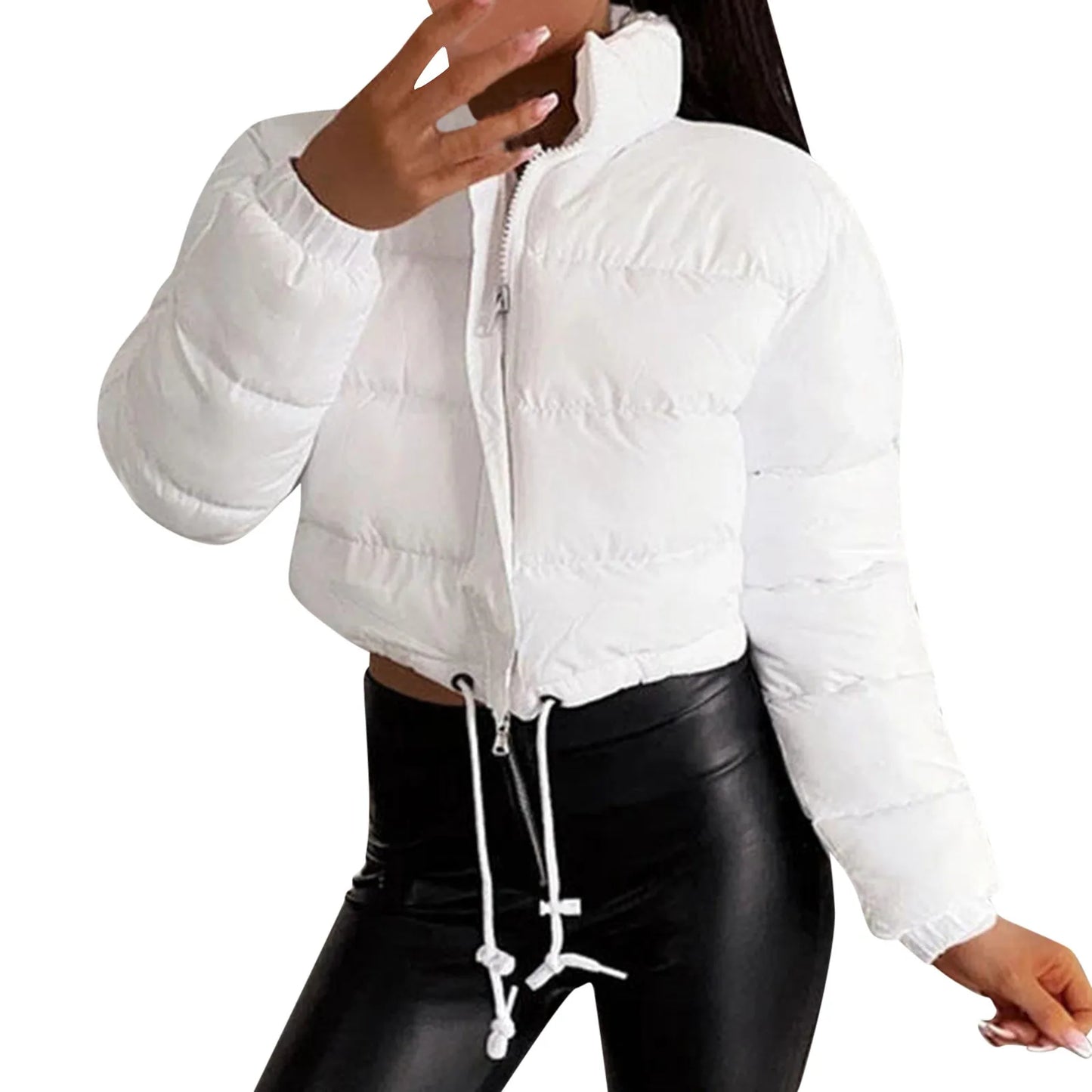 Women's Cropped Quilted Puffer Jacket with Relaxed Contemporary Winter Streetwear Style