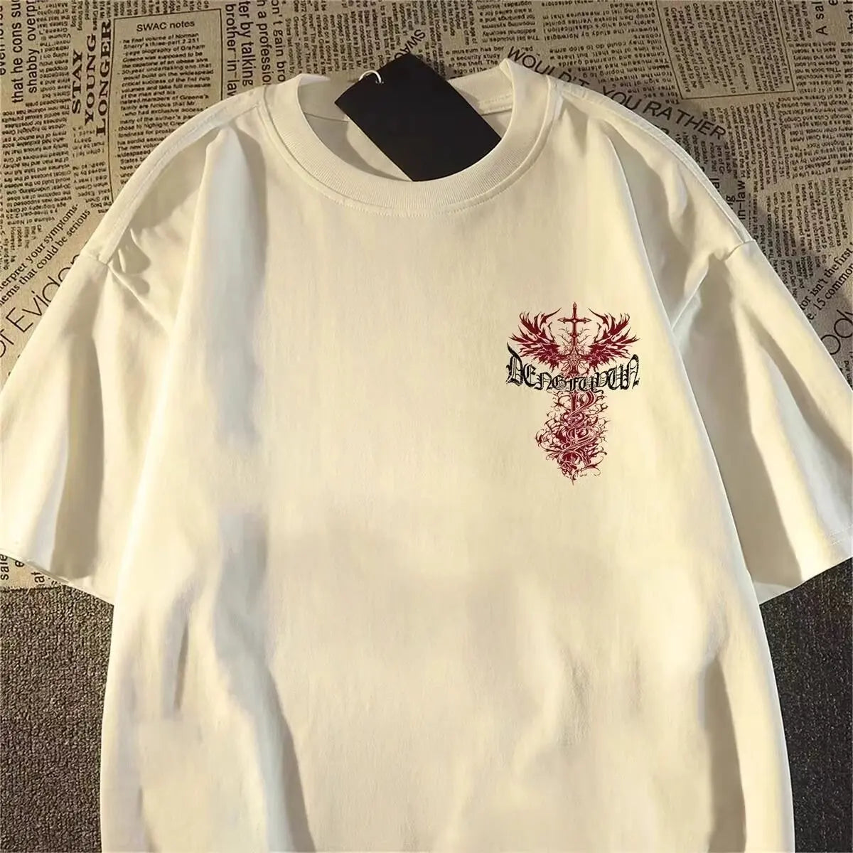 Oversized Gothic Cross Graphic Streetwear T-Shirt with Distressed Artwork Print