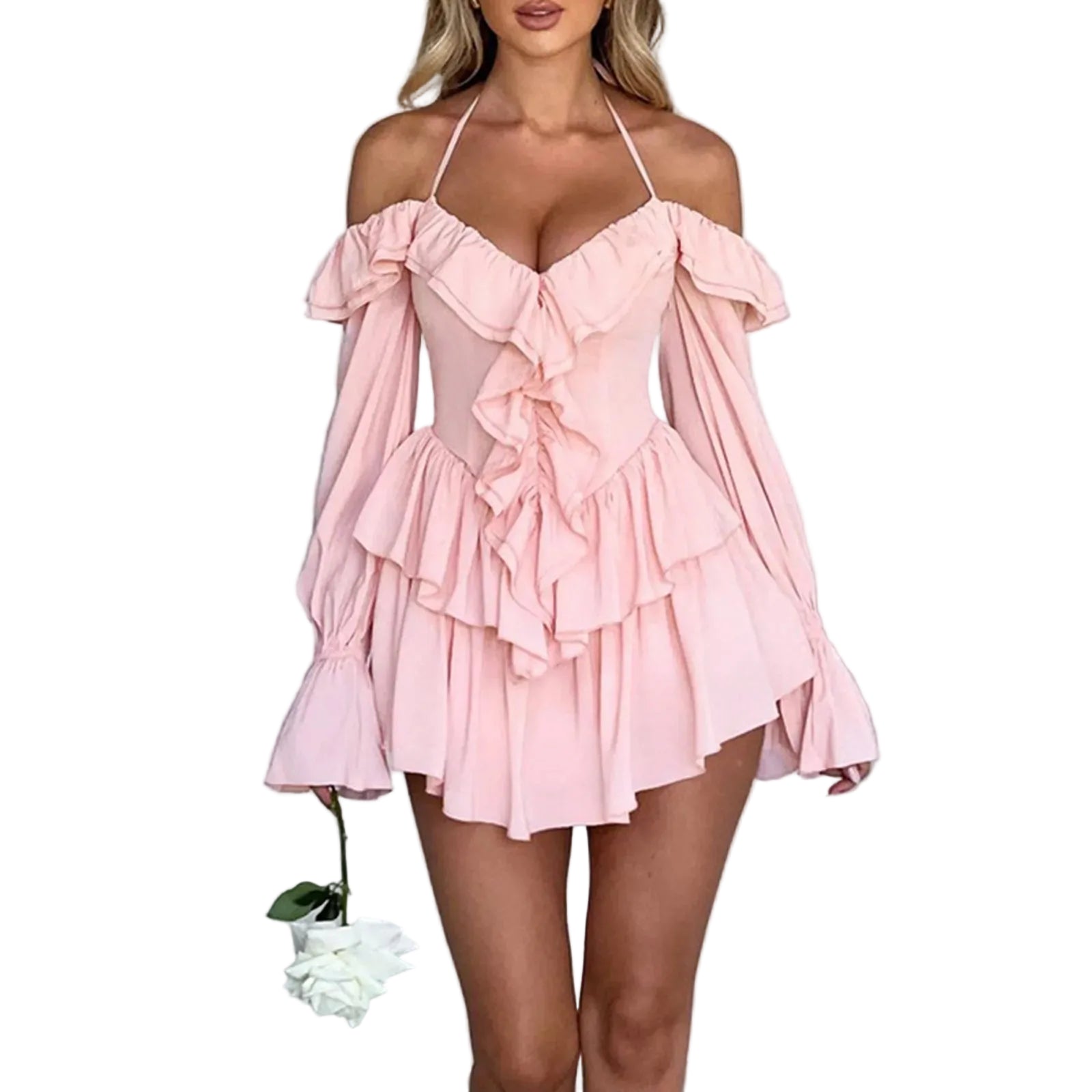 Off Shoulder Ruffle Tiered Mini Dress With Flowy A-Line Party Silhouette