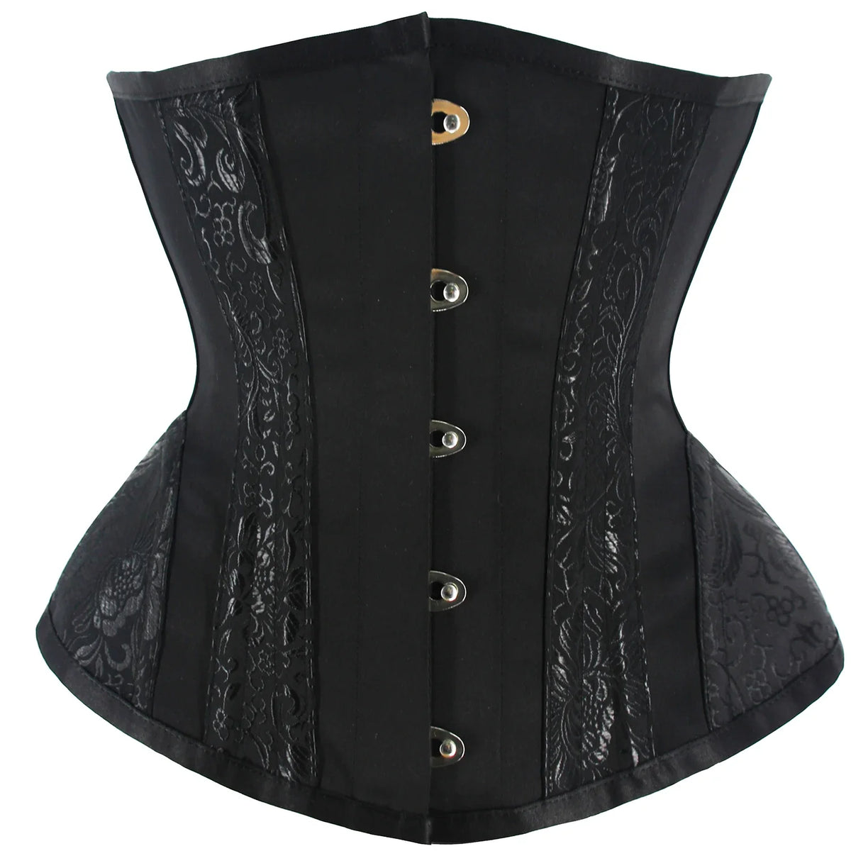 Black Underbust Corset Waist Cincher with Textured Floral Side Panels