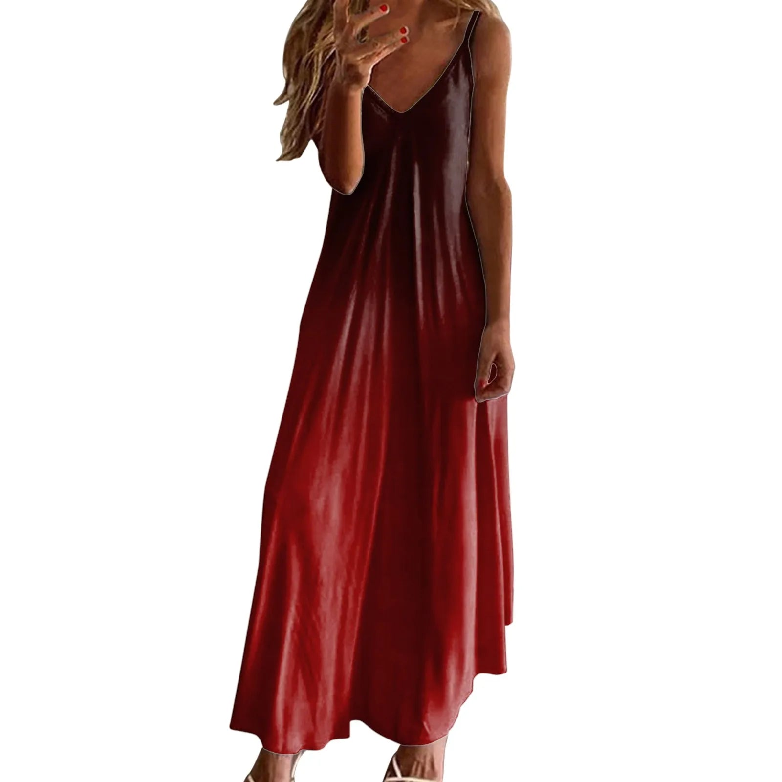 Gradient Print Spaghetti Strap Maxi Dress with Relaxed Boho Silhouette