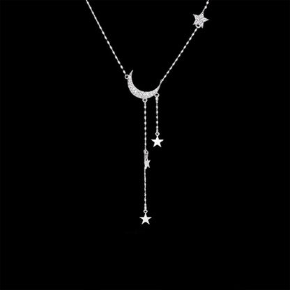 Celestial Moon and Star Drop Necklace for Dark Feminine Styling