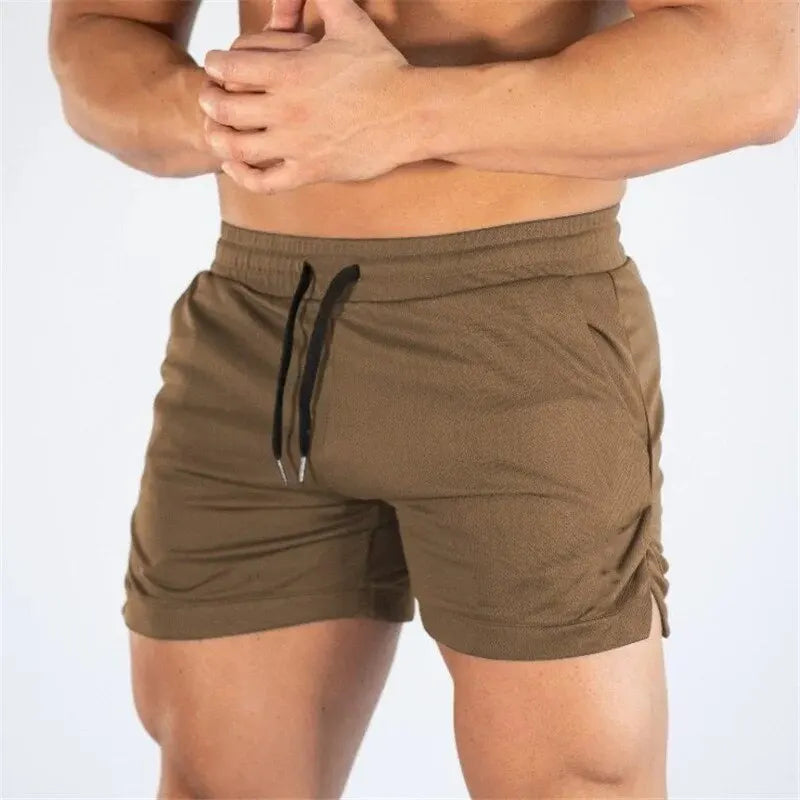 Men's Mid-Rise Elastic Waist Performance Gym Shorts with Regular Fit Casual Activewear Design