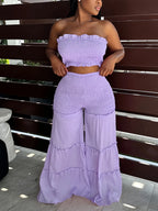 Women's Smocked Tube Top and Wide Leg Pants Co-Ord Set