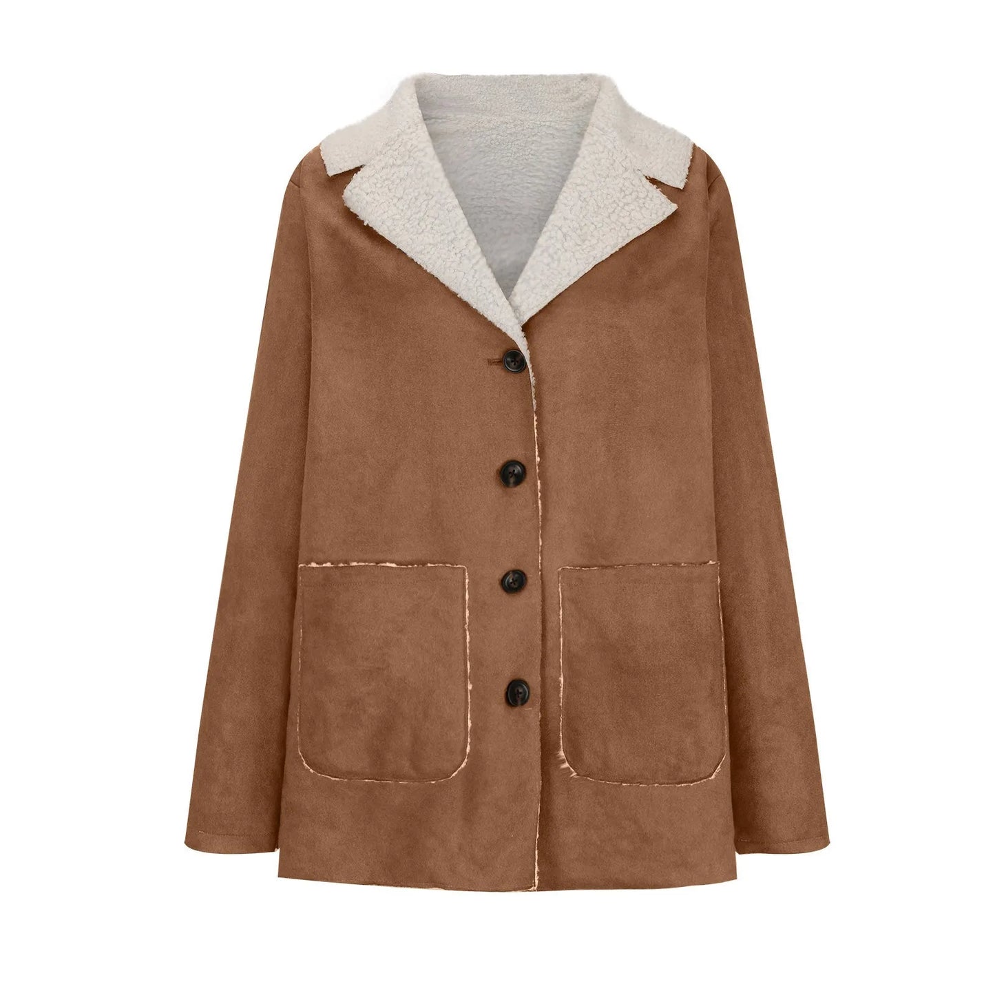 Women's Faux Suede Fleece Lined Hooded Jacket Relaxed Winter Streetwear Outerwear Coat