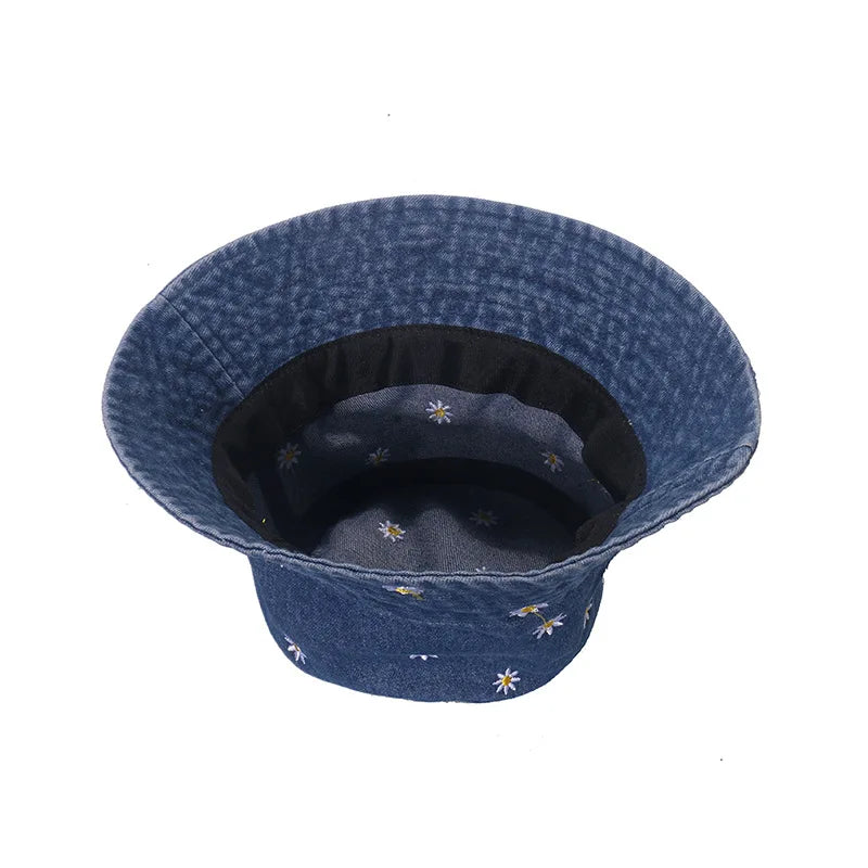Women's Embroidered Cotton Blend Bucket Hat with Floral Detail for Casual Outdoor Everyday Wear
