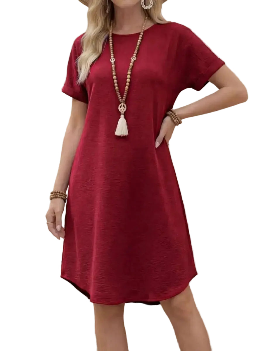 Relaxed Short Sleeve A-Line Mini Dress for Effortless Everyday Styling
