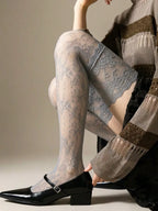 Vintage Floral Lace Thigh High Sheer Stockings with Non-Slip Stay-Up Design for Everyday Style