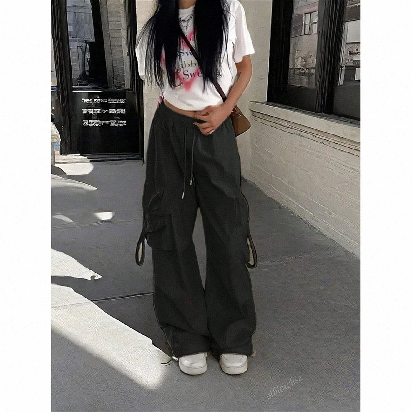 High Waist Relaxed Cargo Jogger Pants with Utility Pocket Streetwear Casual Loose Fit