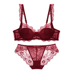 Dusty Rose Delicate Eyelash Lace Unlined Underwire Lingerie Set