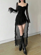 Elegant Sheer Sleeve Gothic Mini Dress with Alternative Fashion Style