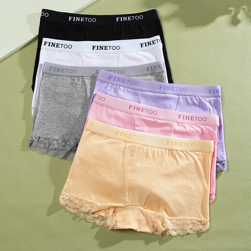 6-Piece Women’s Cotton Boyshorts Set with Mid-Rise Silhouette, Delicate Lace Trim and Assorted Solid Colors