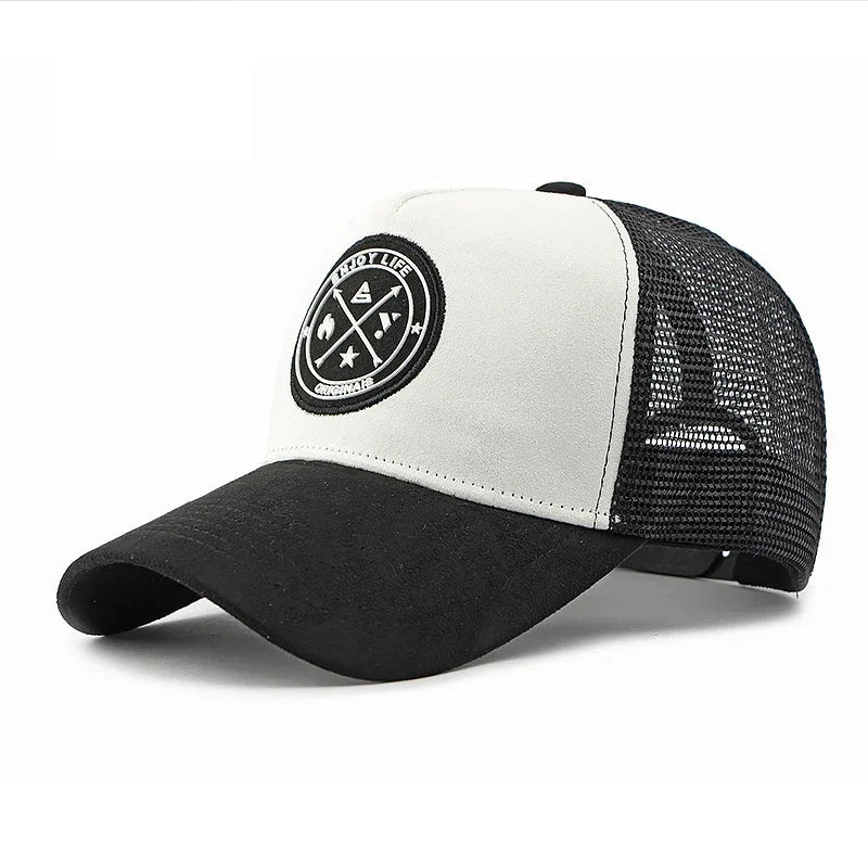 Patchwork Mesh Trucker Cap Adjustable Curved Brim Casual Outdoor Streetwear Hat
