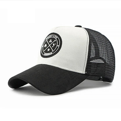 Patchwork Mesh Trucker Cap Adjustable Curved Brim Casual Outdoor Streetwear Hat