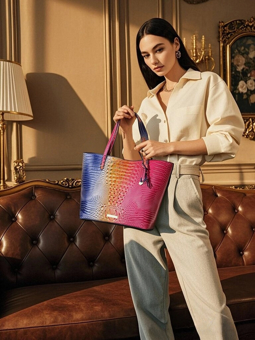 Croc Embossed Bucket Tote Bag with Matching Wristlet Large Capacity Shoulder Handbag