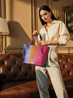 Croc Embossed Bucket Tote Bag with Matching Wristlet Large Capacity Shoulder Handbag