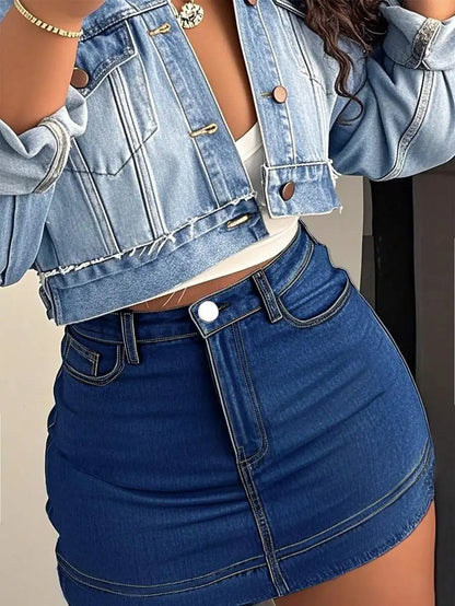 Stretch Denim Mini Skirt with Lace-Up Detail Slim Fit Silhouette