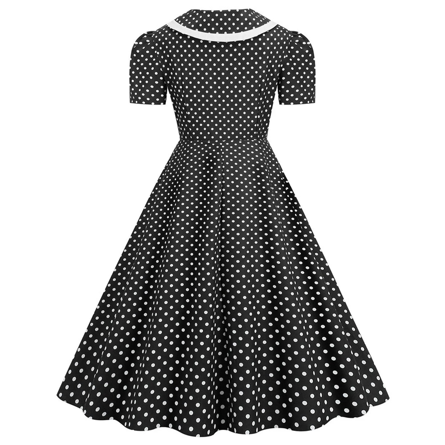 Retro Polka Dot Bow Detail Alternative Swing Dress
