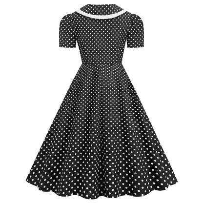Retro Polka Dot Bow Detail Alternative Swing Dress