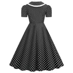 Retro Red and White Polka Dot Swing Dress with Bow Collar