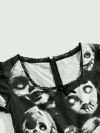 Dark Graphic Print Gothic Mini Dress with Alternative Streetwear Style