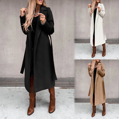 Women's Long Tailored Button Front Coat Relaxed Casual Everyday Layering Outerwear