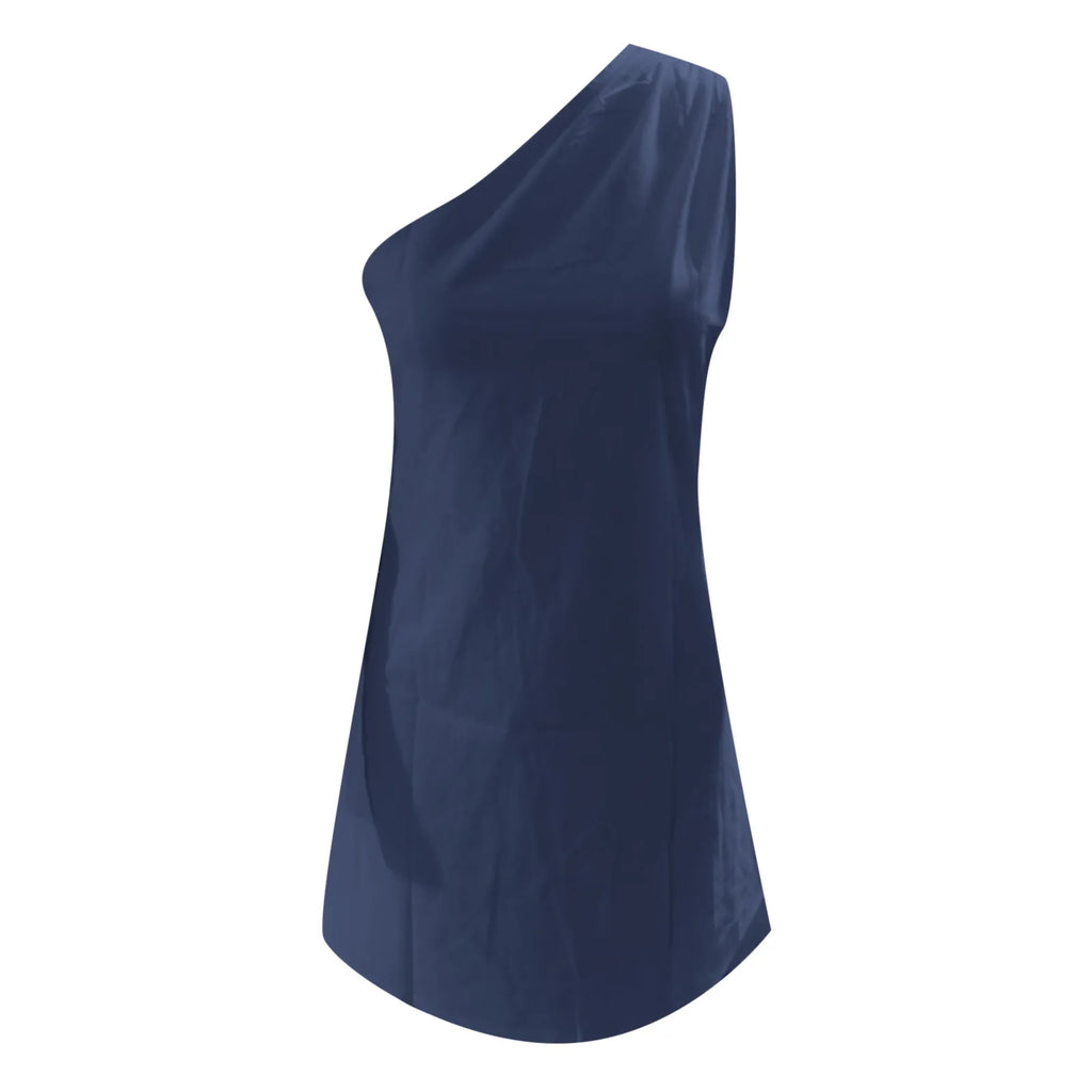 Minimalist One-Shoulder Mini Dress in Solid Earth Tone
