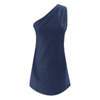 Minimalist One-Shoulder Mini Dress in Solid Earth Tone