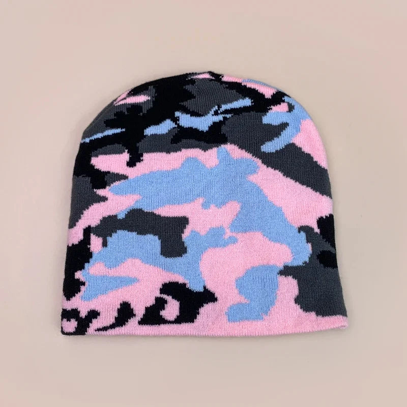 Camouflage Pattern Acrylic Knit Beanie for Contemporary Streetwear Winter Casual Everyday Fashion Style