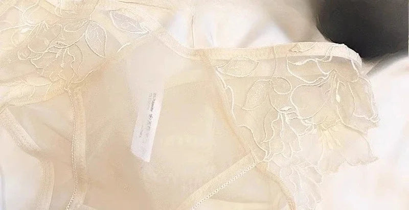 Ethereal Sheer French Lace Triangle Bralette and Matching Scalloped Panty Set