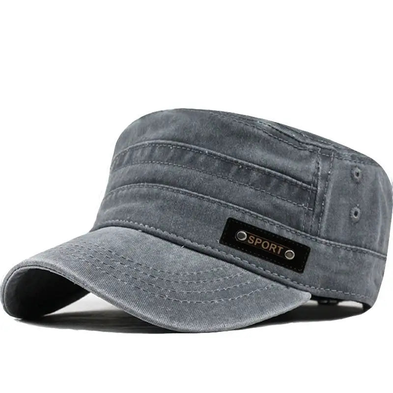 Classic Cotton Military Style Flat Top Cap for Casual Travel and Everyday Outdoor Wear