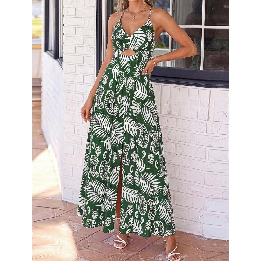 Floral Print Maxi Dress with Smocked Bodice and Open Back Detail