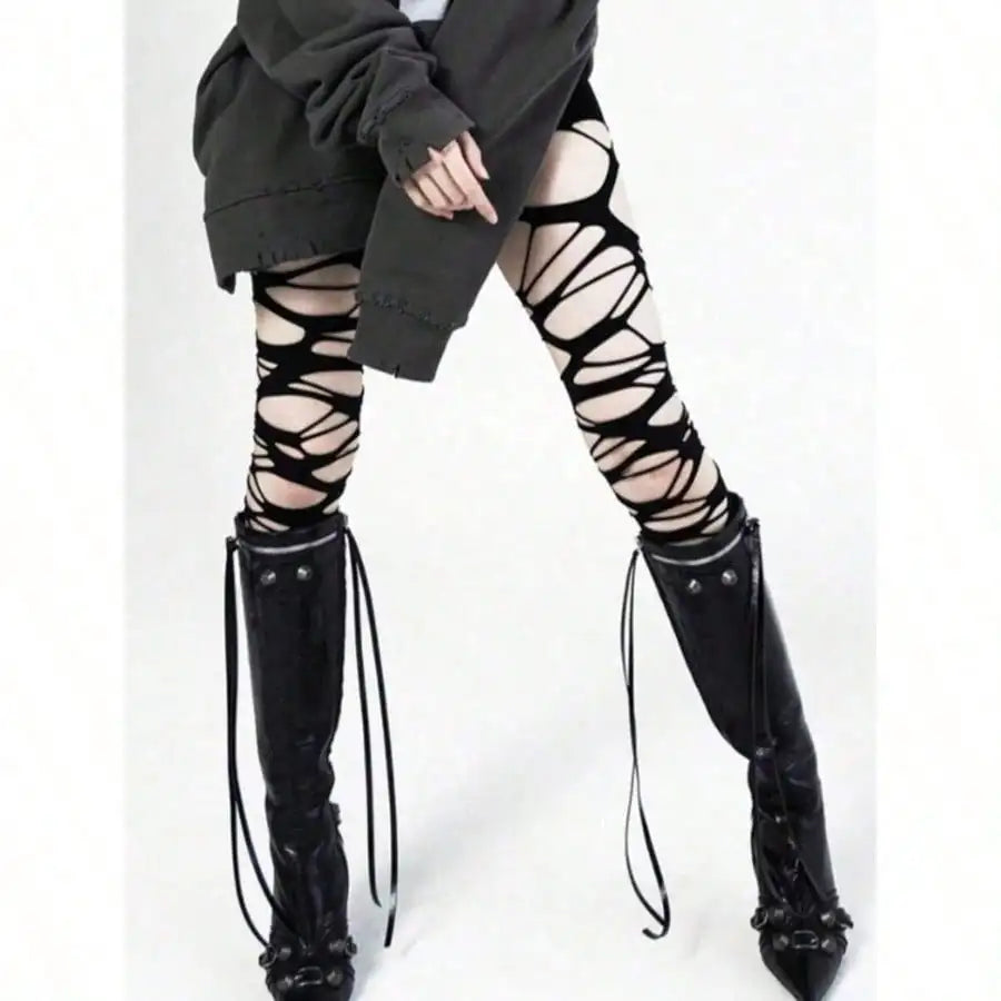 Distressed Cutout Fishnet Tights Gothic Punk Alternative Fashion Statement Hosiery