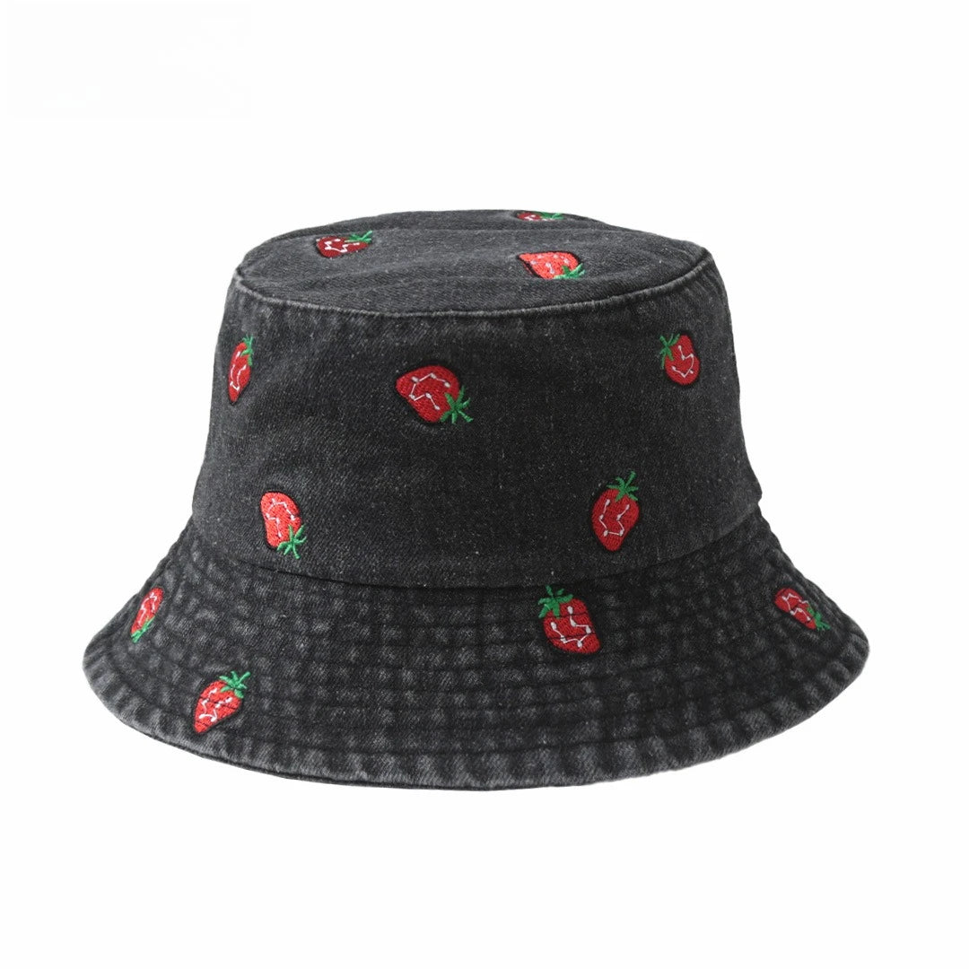 Women's Embroidered Cotton Blend Bucket Hat with Floral Detail for Casual Outdoor Everyday Wear