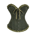 Jacquard Overbust Corset with Ruffled Trim, Structured Boning and Lace-Up Back