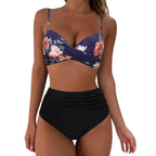 Emerald Green Cross-Front Bikini Set with Ruched High-Waisted Bottoms