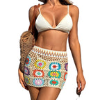 Colorful Crochet Floral Beach Cover-Up Skirt with Vintage Patchwork Design for Bikini and Swimwear Styling