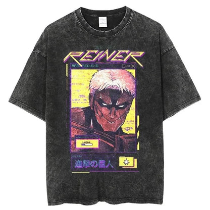 Cyberpunk Anime-Inspired Titan Streetwear Oversized Washed Cotton Graphic T-Shirt