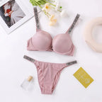 Sleek Minimalist Contour Underwire Bra and Thong Set with Crystal-Embellished Straps