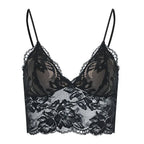 French Eyelash Lace Longline Triangle Bralette and Scalloped Low-Rise Hipster Panty Set