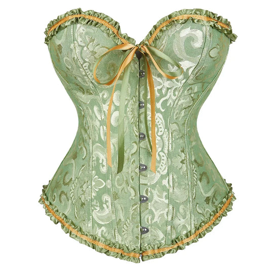 Vintage Floral Jacquard Corset Top with Sweetheart Neckline and Lace-Up Detail
