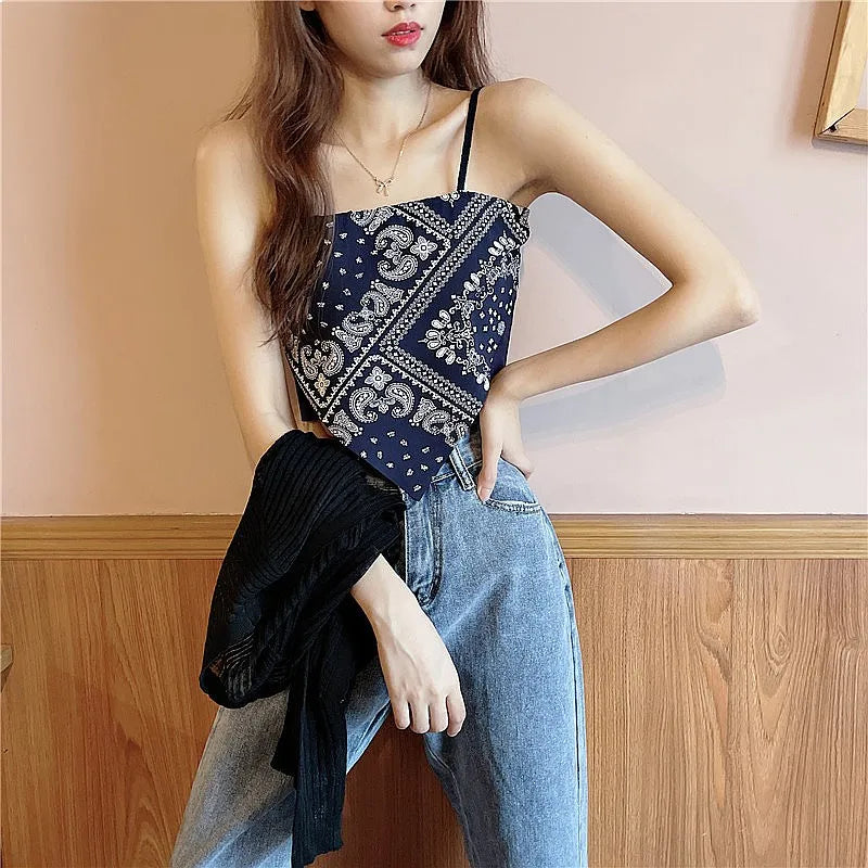 Floral Corset Crop Top with Slim Fit Irregular Hem Contemporary Streetwear Camisole Style