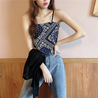 Floral Corset Crop Top with Slim Fit Irregular Hem Contemporary Streetwear Camisole Style