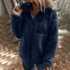 Women's Plush Teddy Fleece Zip Jacket with Relaxed Hooded Everyday Comfort Style